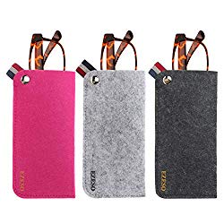 3 Pack Eyeglass Cases – Soft Felt Slip-in Pouch Case – Glasses Storage Case Makeup Pouch (Set A)