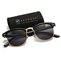 AEVOGUE Polarized Sunglasses Semi-Rimless Frame Brand Designer Classic AE0369 (Black, 48)