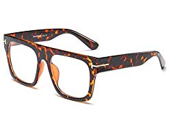 Allt Unisex Oversized Square Optical Eyewear Non-prescription Eyeglasses Flat Top Clear Lens Glasses Frames (Leopard)