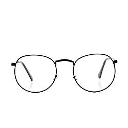 AZORB Round Clear Lens Glasses Circle Metal Frame Non-Prescription Eyeglasses for Men Women (Black, 50)