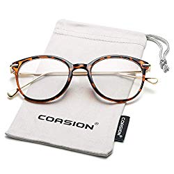 COASION Vintage Round Clear Glasses Non-Prescription Eyeglasses Frames for Women Men (Tortoise/Gold)