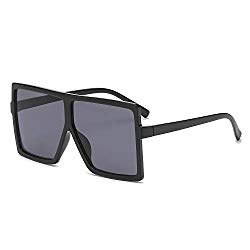 GRFISIA Square Oversized Sunglasses for Women Men Flat Top Fashion Shades (black frame/gray lens, 2.56)