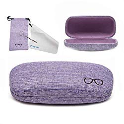 Hard Eyeglass Sunglasses Case, Polemax Linen Fabric Glasses Protective Case for Medium Eyeglasses Frame Sunglasses(Purple plus)