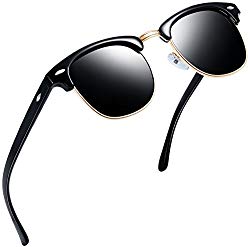 Joopin Semi Rimless Polarized Sunglasses Women Men Retro Brand Sun Glasses (Brilliant Black Frame, Simple packaging)