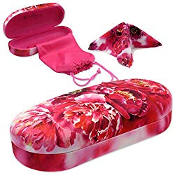 Large hard shell eyeglass case large sunglasses case w/cloth by MyEyeglassCase (AS87 Peonies)