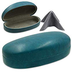 MyEyeglassCase Best Deal on Sunglasses/Eyeglasses Case | Many Colors | Medium Large | for Men & Women | Metal | Hard | Clam-shell | (AS113 Teal with Cleaning Cloth)