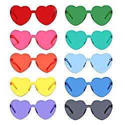 One Piece Heart Shaped Rimless Sunglasses Transparent Candy Color Eyewear (10 Pack)