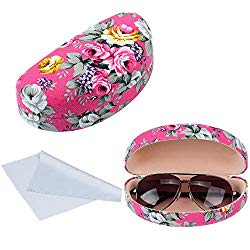 Oversized Hard Shell Sunglasses Case For Women Durable Protective Holder for Extra Large Reading Glasses With Clean Cloth (Pink)