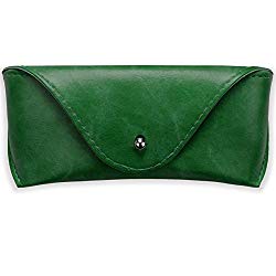 Portable Leather Glasses Case,Durable Soft Sunglasses Pouch Slim Case for Women Men Horizontal Eyeglass Case (Green)