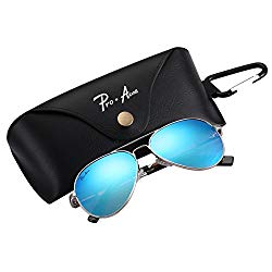 Pro Acme Small Polarized Aviator Sunglasses for Adult Small Face and Junior,52mm (Silver Frame/Blue Mirrored Lens)