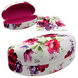 Rachel Rowberry Women Large Sunglasses Case | Hard Shell Glasses Case with microfiber pouch & cloth by MyEyeglassCase (AS179 Cranberry Rose 3)