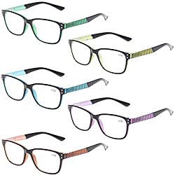 READING GLASSES 5 Pack Fashion Unisex Readers Spring Hinge With Stylish Pattern Designed Glasses (5 MIx Color, 2.0)