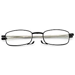 Reading Glasses Readers Compact Folding Women Men Glasses for Reading Case Included Prescription Eyeglasses 100 150 200 250 300 350 400 (Black, 3.0)