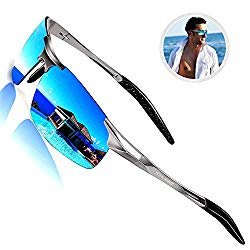 ROCKNIGHT Driving Polarized Sunglasses for Men UV Protection Mirrored Sunglasses Ultra Lightweight Al-Mg Metal Outdoor Golf Fishing Sports Sunglasses Rimless
