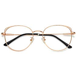 SOJOS Cat Eye Blue Light Blocking Glasses Hipster Metal Frame Women Eyeglasses She Young with Rose Gold Frame/Anti-blue light Lens