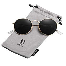 SOJOS Small Round Polarized Sunglasses Mirrored Lens Unisex Glasses SJ1014 3447 with Gold Frame/Grey Polarized Lens