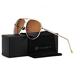 SUNGAIT Women’s Lightweight Oversized Aviator sunglasses – Mirrored Polarized Lens (Light-Gold Frame/Brown Lens, 60)1603TKC