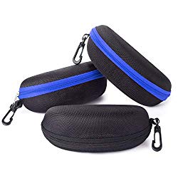 Sunglasses Case,(3 Pack) RayLove Portable Travel Zipper Eyeglasses Case Hook(2Blue1Black)