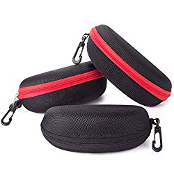 Sunglasses Case,(3 Pack) RayLove Portable Travel Zipper Eyeglasses Case Hook(2R1B)