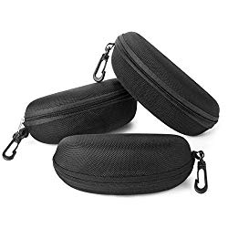 Sunglasses Case,(3 Pack) RayLove Portable Travel Zipper Eyeglasses Case Hook(3Black)