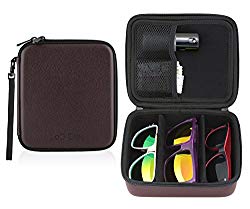 Sunglasses Eyeglasses Travel Storage Organizer 3 Compartment Display Case w/ glasses pouches (Brown Leather)