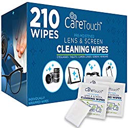 Care Touch Lens Cleaning Wipes, Pre Moistened Cleansing Cloths Great for Eyeglasses, Tablets, Camera Lenses, Screens, Keyboards and Other Delicate Surfaces – 210 Individually Wrapped Wipes