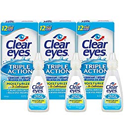 Clear Eyes | Triple Action Lubricant/Redness Relief Eye Drops | 0.5 FL OZ | Pack of 3