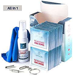 Glasses Lens Cleaner Kit – 30 Pre-Moistened Lens Wipes, 1oz Cleaning Spray, Microfiber Cleaning Cloth & Eye Glasses Repair Screwdriver – Safely Cleans Eyeglasses, Camera Lense, Sunglasses & Screens