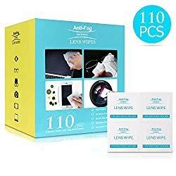 Lens Cleaning Wipes, Pre-moistened Glass Cleaners Disposable Anti-fog Screen Wipes for Glasses, Cameras, Smartphones, Tablets – 110 Individually Wrapped Wipes