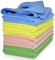 VibraWipe Microfiber Cleaning Cloths, 4 Colors, 8 Pieces, Color Options Available, 14.2 in x 14.2 in. Highly Absorbent, Lint and Streak Free, Wash Cloth for Kitchen, Car, Window