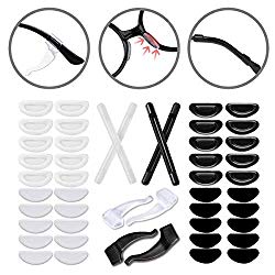 Eyeglass Nose Pads, 20 Pairs Eyeglasses Pads & Soft Silicon Adhesive Nose Pads, Anti-Slip Nose Pads for Glasses, Eyeglasses, Sunglasses (Transparent + Black, 20 Nose Pads+ 4 Eyewear Retainer)