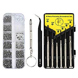 Kingsdun Eyeglass Repair Kit with 1100pcs Eyeglass Screws & Nose Pads include 6pcs Phillips Flat Head Screwdriver Set & Curved tip Tweezer for Eyeglasses, Sunglasses,Watch Clock Spectacle Repair