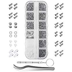 Sunglasses Eyeglasses Repair Kit, 1100PCS Tiny Stainless Steel Screws and 5 Pairs Nose Pads with Micro Screwdriver Tweezer for Watch Clock Spectacle Eyewear Repair