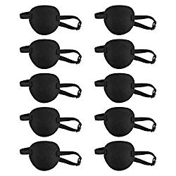 10 Pack Adult Kid’s Black Elastic Eye Patch Strabismus Adjustable Pirate Eye Patch Single Eye Mask with Buckle for Amblyopia Lazy Eye Patches (Black)
