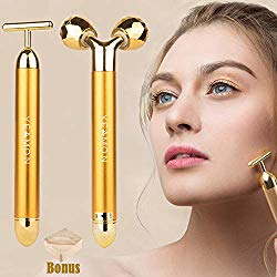 2-IN-1 Beauty Bar 24k Golden Pulse Facial Face Massager,Electric 3D Roller and T Shape Arm Eye Nose Head Massager Instant Face Lift,Anti-Wrinkles,Skin Tightening,Face Firming