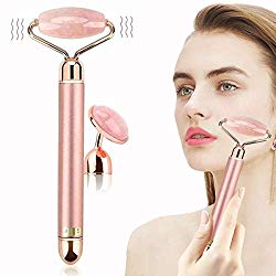 2-IN-1 Jade Roller Face Massager, Electric Nature Rose Quartz Beauty Bar Facial Roller Kit, Arm Eye Nose Massage Stone for Face Lift,Anti-Aging,Anti-Wrinkles,Skin Tightening,Face Firming