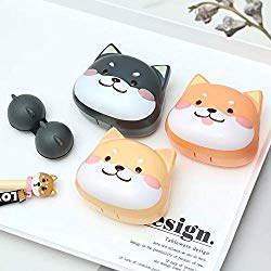 2 Pack Cute Contact Lens Cases, Shiba Inu Contact Lens Soak Storage Box, Portable Pink Contact Lens Holder with Tweezers for Travel Kit (Yellow)