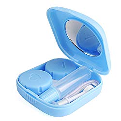 Cute Pocket Mini Contact Lens Case Travel Kit Easy Carry Mirror Container Holder Light Blue