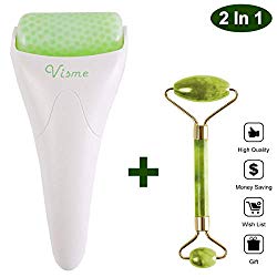 Face Ficial Jade Ice Roller – Natural 100% Real Jade Roller Anti Wrinkle Gua Sha Tool With Cooling Ice Roller for Face & Eye Puffiness Migraine Pain Relief Facial Massager Treatment Skin Care Products