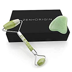 Jade Roller and Gua Sha Set, 100% Natural Jade Stone Face Roller, Anti-Wrinkle Anti-Aging Skin Care Tool, Facial Roller, Facial Massager for Skin Firming, Natural Glow, and Stress Relief
