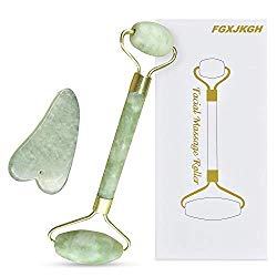 Jade Roller Gua Sha Set-Jade Roller For Face 2019 UPGRADED FGXJKGH Facial Roller Massager Body Eyes Neck Massager Tool for Eye Puffiness,Aging Release Pressure-100% Original Natural Jade Stone (GREEN)
