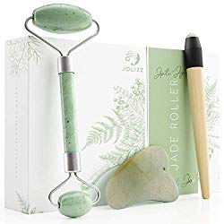 Jolizz Jade Roller Set – 3 in 1 Kit With Gua Sha & BONUS Under Eye Massager | Relaxing and Slimming Face Roller | 100% Real Natural Jade Stone | Anti-Aging Skincare Kit | Reduce Wrinkles