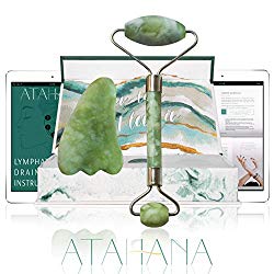 Real Jade Roller & Gua Sha – 100% Real Jade Facial Roller – with Video Tutorial and eBook – Natural Skin Care Tool for Lymphatic Drainage, Face, Neck and Eyes – Wrinkles, Puffiness and Dark Circles