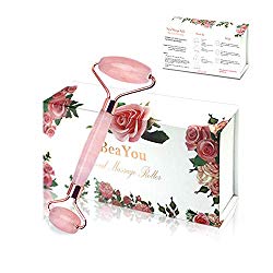 Rose Quartz Roller, Natural Crystal Face Roller Anti Aging Facial Therapy, Skin Gym Jade Roller for Eyes Puffiness Treatment, Lymphatic Drainage Beauty Tool Chi Roller- NO Squeak