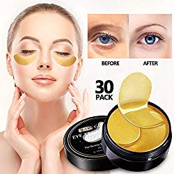 Vanelc 24k Gold Eye Mask-with Collagen Under Eye Patches, Dark Circles Under Eye Treatment, Under Eye Bags Treatment, Eye Mask for Puffy Eyes, Anti-Wrinkle, Undereye Dark Circles, Gel Pads 30 Pairs