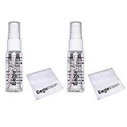 Eagle Vision Lens Cleaner Spray with Microfiber Cloth for Glasses, Electronics, Tablets, GPS, Camera Lens, TVs, Monitors, Phones, Safe for All Coatings 1 oz Travel Size Airport Friendly Pack of 2