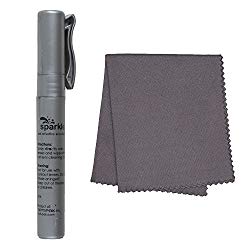 Glass Spray and Cleaning Cloth – Eyeglasses and Screens – 8ml Bottle and Microfiber Cleaner – for Glasses, Cameras, Lenses, Touchscreens, Phones and Tablets – Silver – by OptiPlix