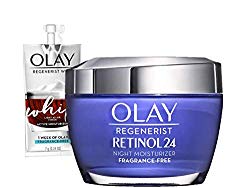 Olay Regenerist Retinol Moisturizer, Retinol 24 Night Face Cream, 1.7oz + 1 Week Of Whip Face Moisturizer Travel/Trial Size