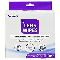 Pure-Aid Lens Wipes, Cleans Eyeglasses Camera Lenses, Smart Phones and More – 100ct (Individually Wrapped Wipes) per Pack