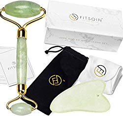 2020 Jade Roller for Face and Gua Sha Scraping Tool by Fitsqin | Roller Massager and Gua Sha Facial Tool for Anti Aging | Eye Roller for Puffy Eyes | Body Neck and Facial Massager Tool Set with EBook